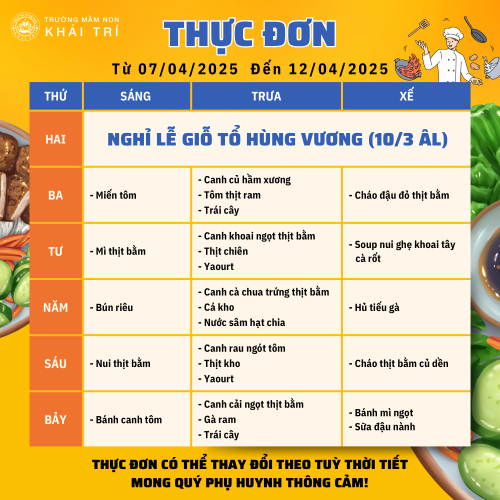 Thực Đơn Tuần Mới (Từ 07/04/2025 - 12/04/2025)